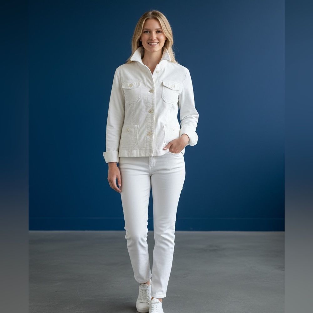 Annex Stretch Ivory Jacket L + Faded Glory Stretch Corduroy Pants sz 6 2pc Set